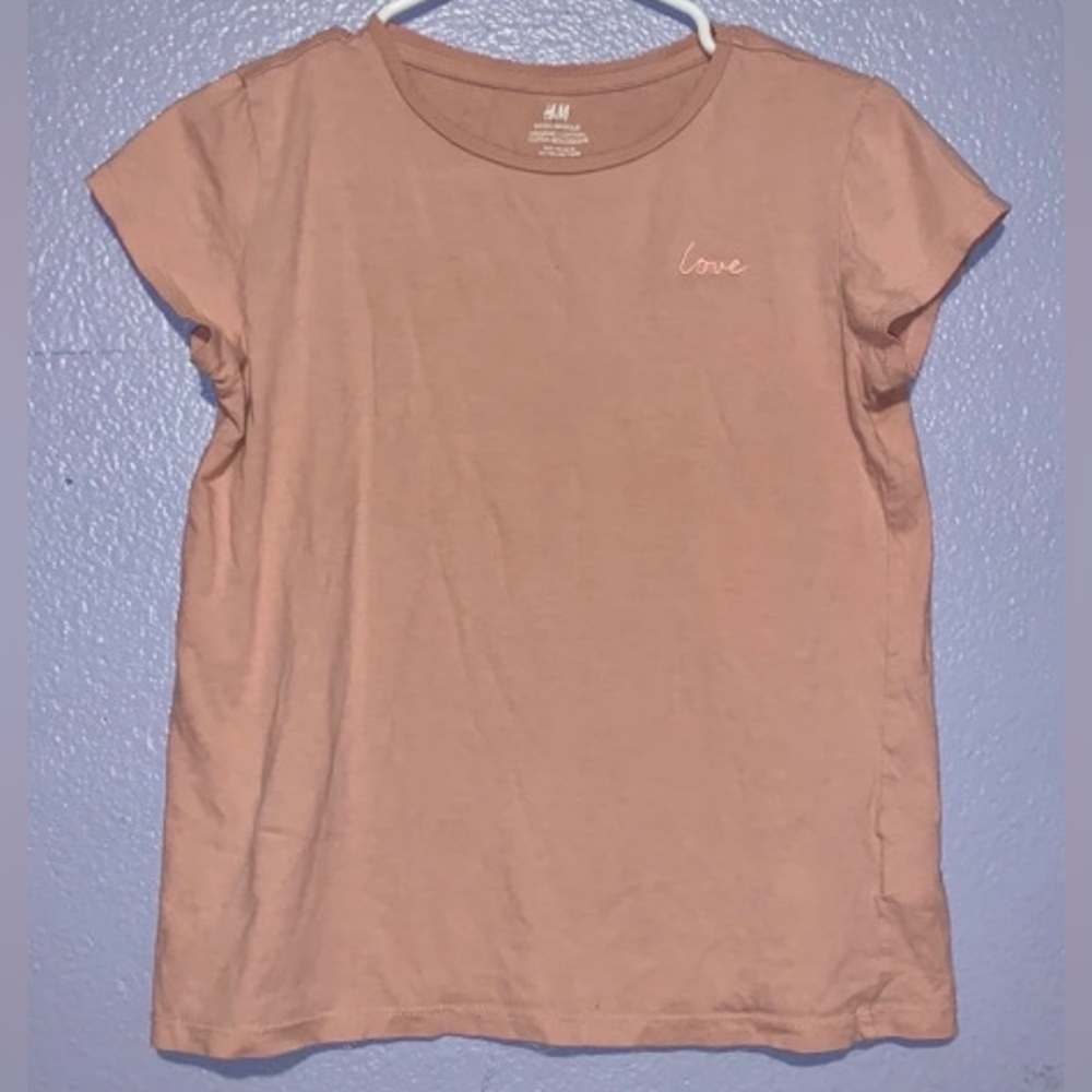 H&M Love organic cotton short sleeve shirt pink